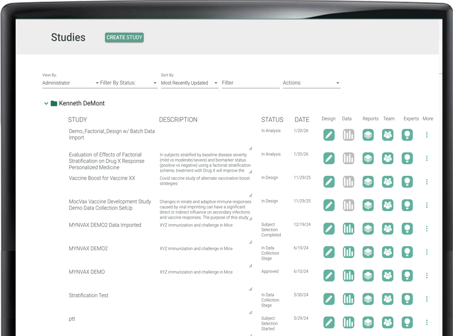 Seralogix Study Manager Organize UI shows lists of studies and statuses.